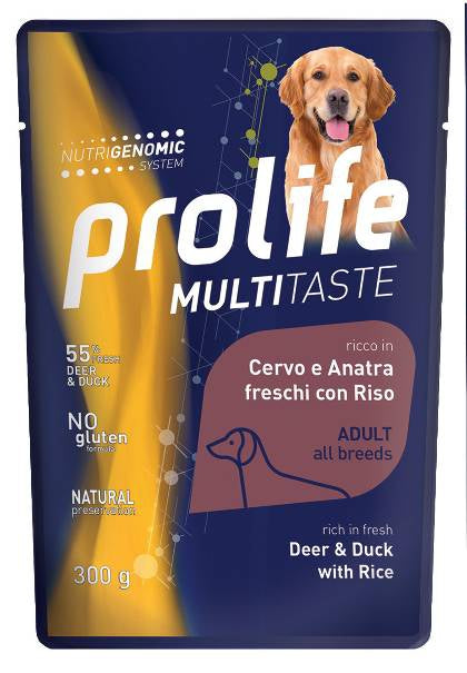 PROLIFE DOG WET Multitaste Cervo Anatra Riso 300g Busta PROLIFE DOG WET Multitaste Cervo Anatra Riso 300g Busta